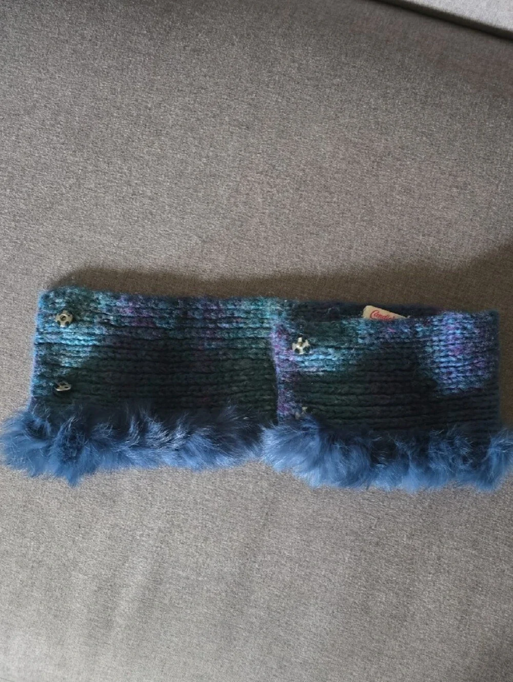 Candie's Y2K Teal‎ Blue Pink Knit Headband Faux Fur Trim Accessory Neck Collar